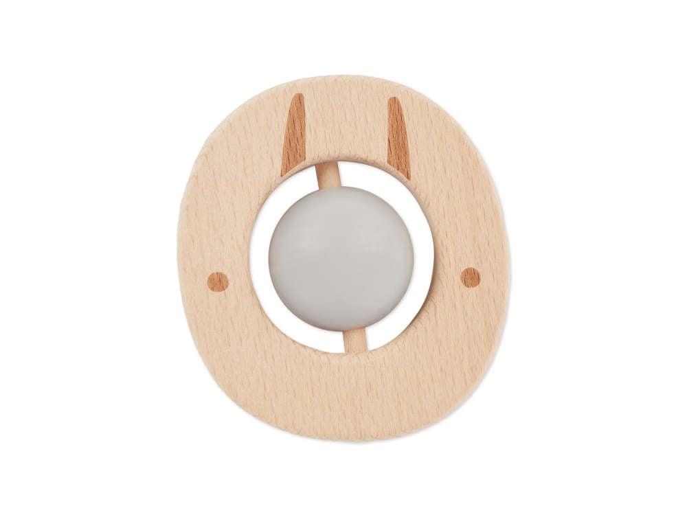 Holzbeißring mit Silikonkugel Beige Grau