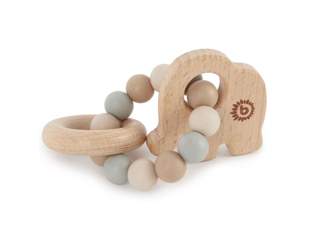 Beißring mit Silikonperlen Holz