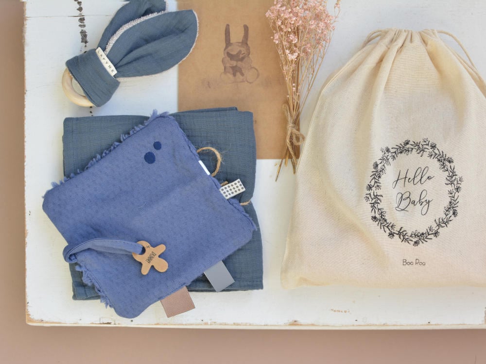 Geschenkset zur Geburt für Jungen Blau vierteilig