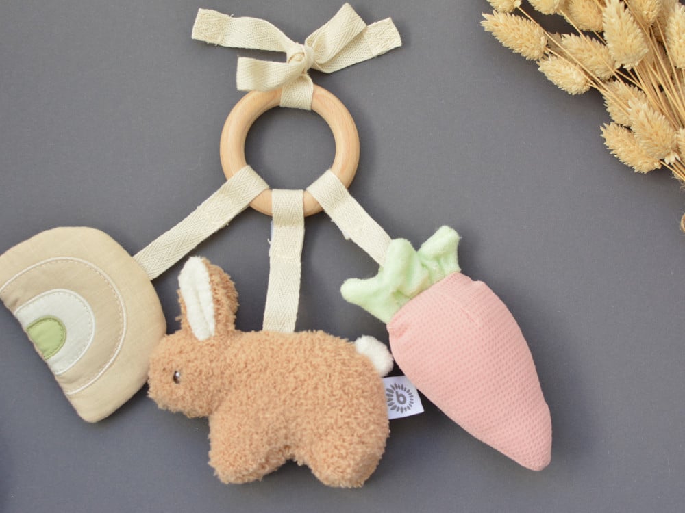 Aktivitätsspielzeug mit Rassel Quietsch und Spiegel.