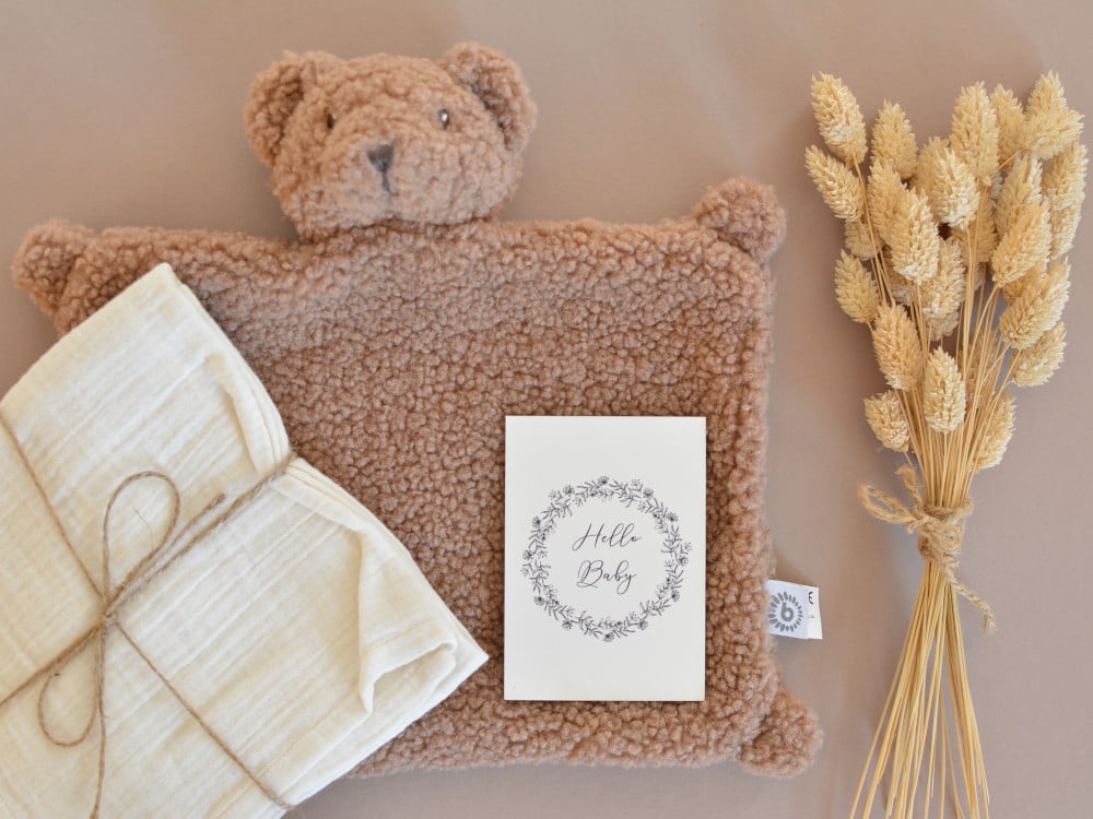 Geschenk zur Geburt Schmusetuch Bär Plüsch Beige