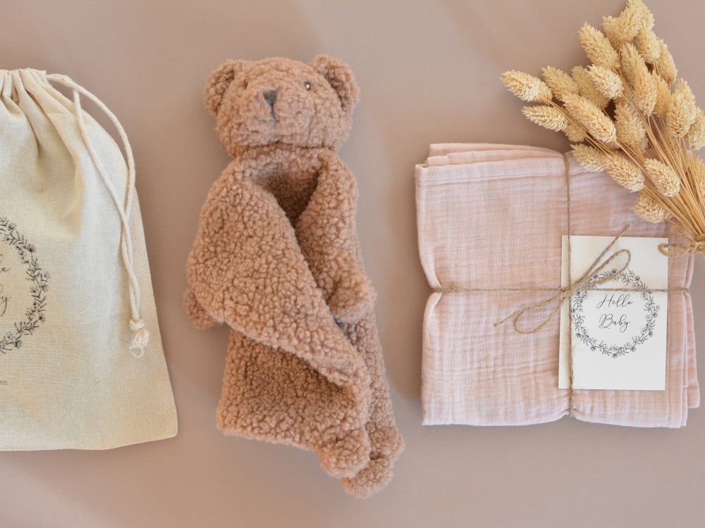 Geschenk zur Geburt für Mädchen Schmusetuch Teddy