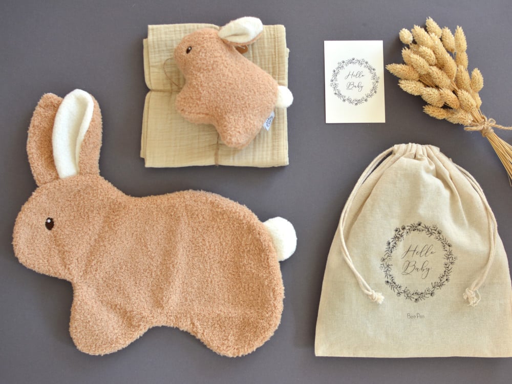 Kleines Babygeschenk Set Hase Schmusetuch Rassel